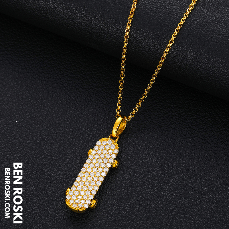 Skateboard Pendant Necklace Sterling Silver, Gold, or Rose Gold | VVS Moissanite | GRA Certified