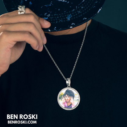 Custom Photo Round Pendant Sterling Silver or Gold & Rose Gold Plated | Moissanite | GRA Certified