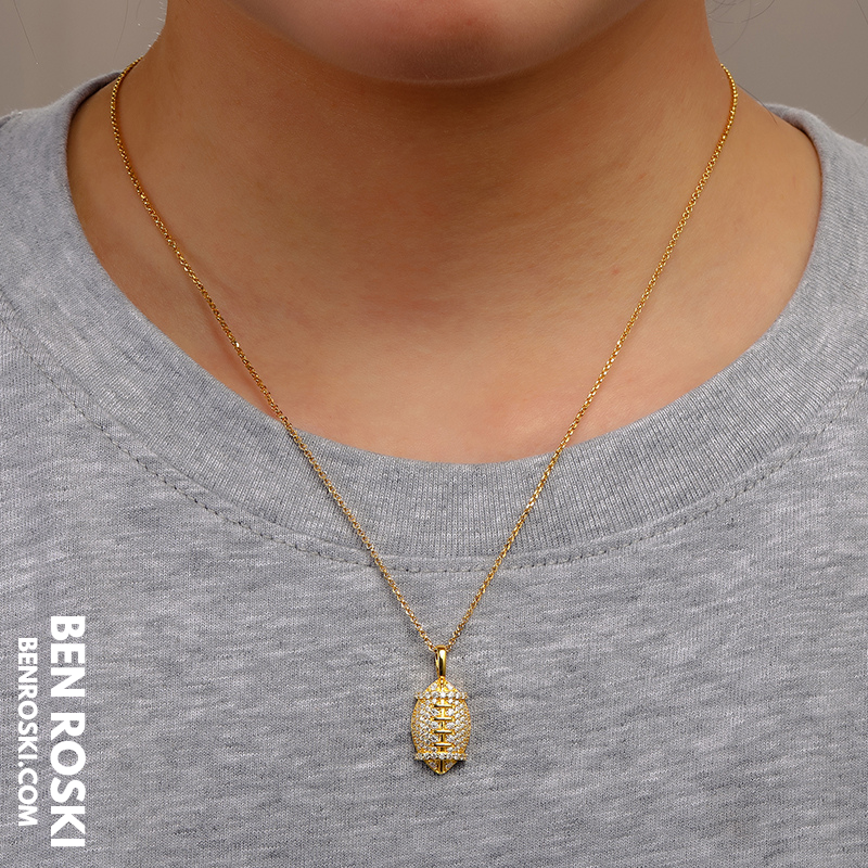 Moissanite Football Pendant Necklace Sterling Silver, Gold, or Rose Gold | VVS Moissanite | GRA Certified