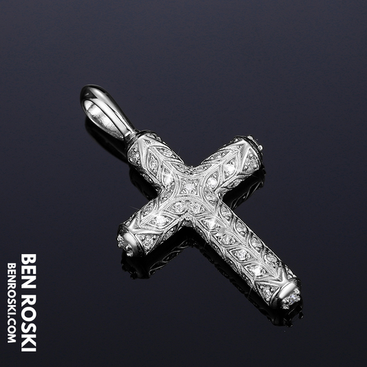 Vintage Moissanite Cross Pendant Sterling Silver, Gold, or Rose Gold | VVS Moissanite | GRA Certified
