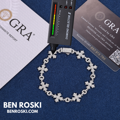 12MM Moissanite Cross Link Bracelet Sterling Silver, Gold, or Rose Gold | GRA Certified