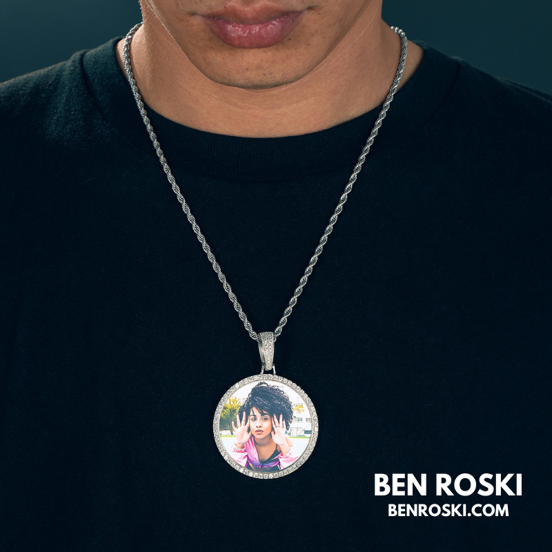 Custom Photo Round Pendant Sterling Silver or Gold & Rose Gold Plated | Moissanite | GRA Certified