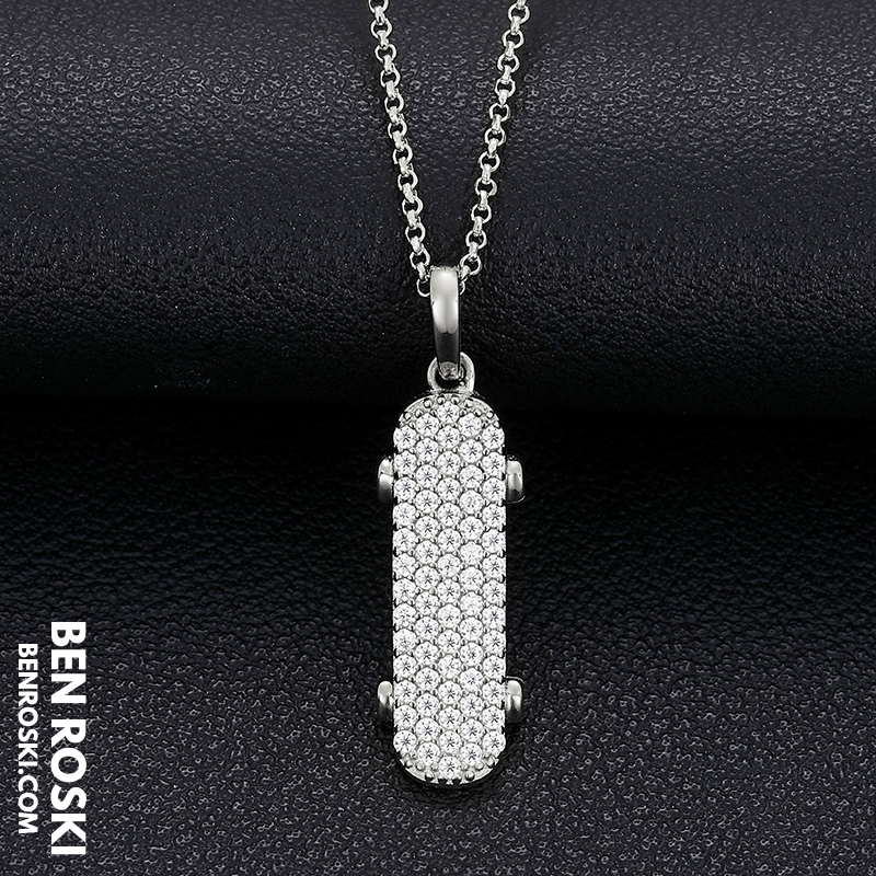 Skateboard Pendant Necklace Sterling Silver, Gold, or Rose Gold | VVS Moissanite | GRA Certified