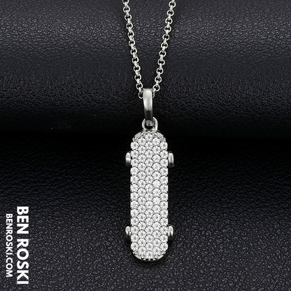 Skateboard Pendant Necklace Sterling Silver, Gold, or Rose Gold | VVS Moissanite | GRA Certified