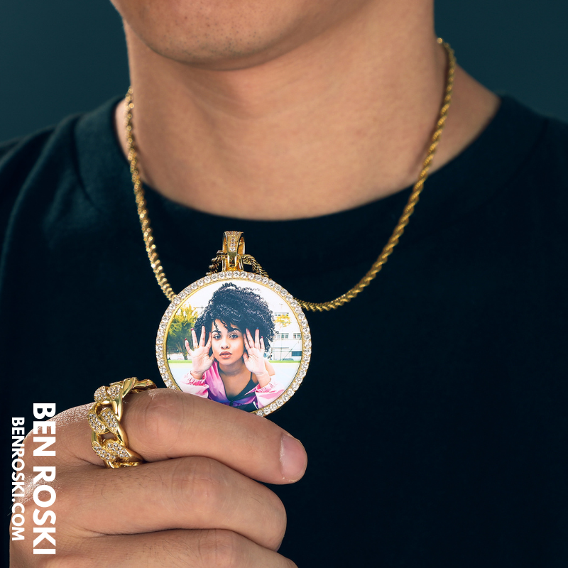 Custom Photo Round Pendant Sterling Silver or Gold & Rose Gold Plated | Moissanite | GRA Certified