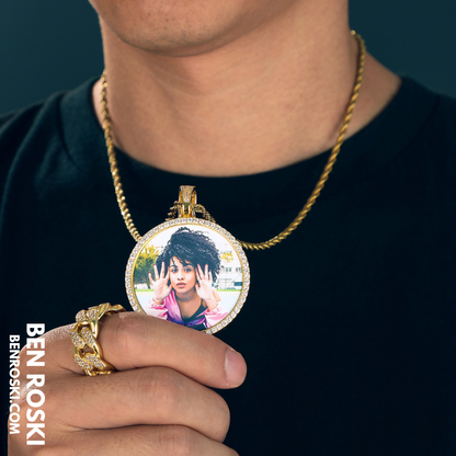 Custom Photo Round Pendant Sterling Silver or Gold & Rose Gold Plated | Moissanite | GRA Certified