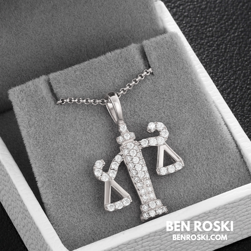 Scales of Justice Pendant Sterling Silver, Gold, or Rose Gold | VVS Moissanite | GRA Certified