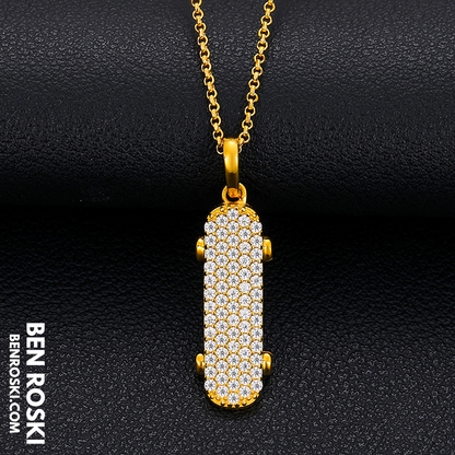 Skateboard Pendant Necklace Sterling Silver, Gold, or Rose Gold | VVS Moissanite | GRA Certified
