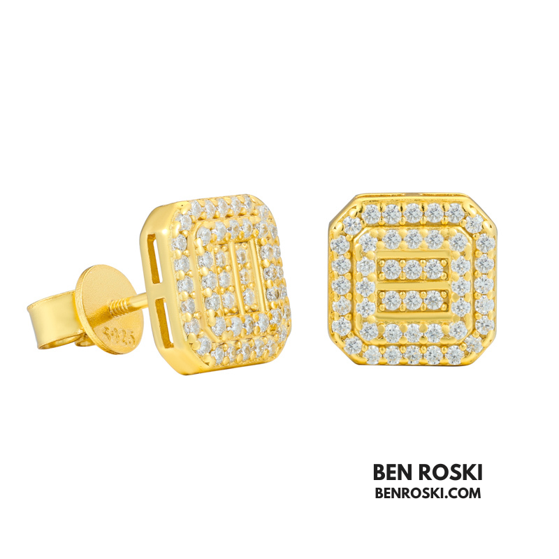 Square Cluster Moissanite Stud Earrings Sterling Silver or Gold/Rose Gold Plated | VVS Moissanite | GRA Certified