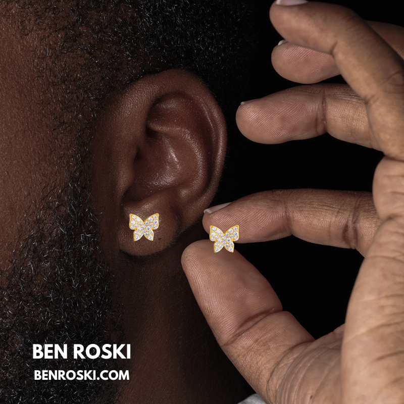 Butterfly Stud Earrings Sterling Silver, Gold, or Rose Gold | VVS Moissanite | GRA Certified