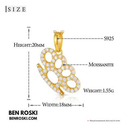 Iced-Out Brass Knuckle Pendant Necklace Sterling Silver or Gold/Rose Gold Plated | VVS Moissanite | GRA Certified