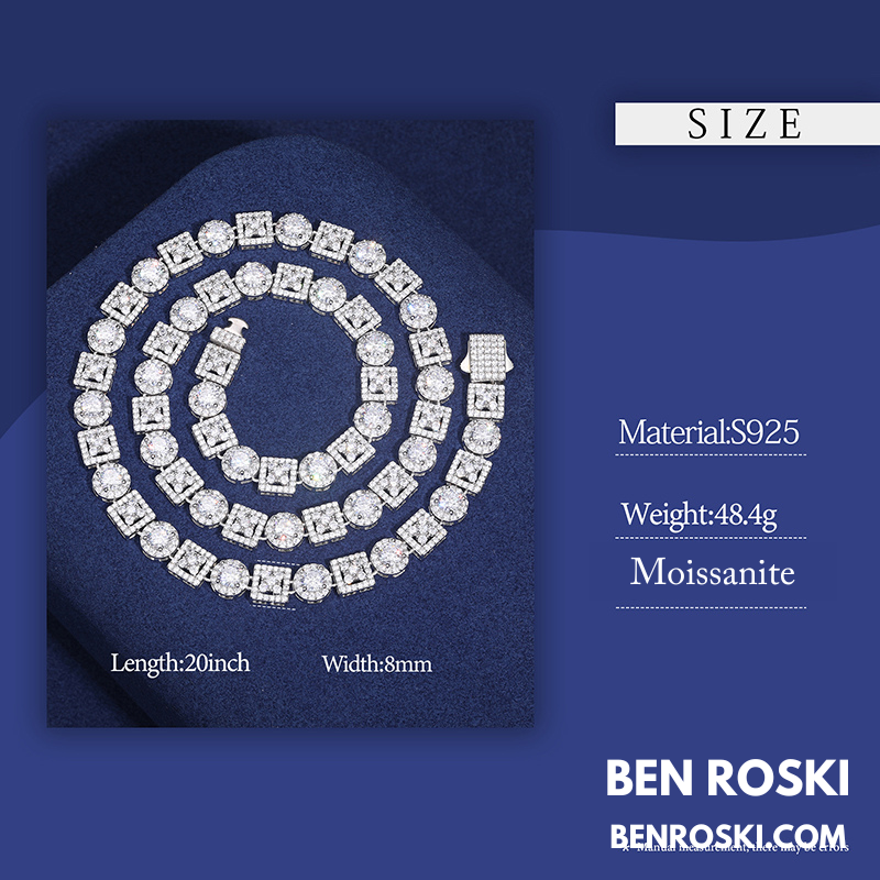 Moissanite Cluster Link Chain Sterling Silver | GRA Certified