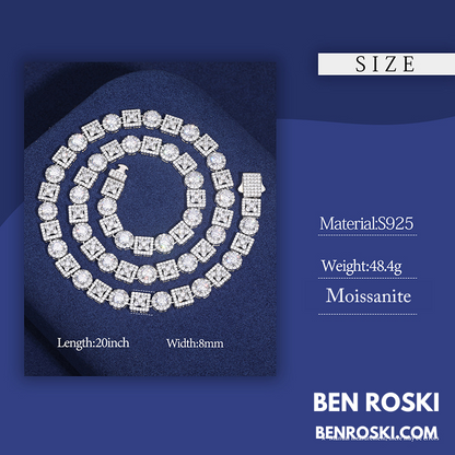 Moissanite Cluster Link Chain Sterling Silver | GRA Certified