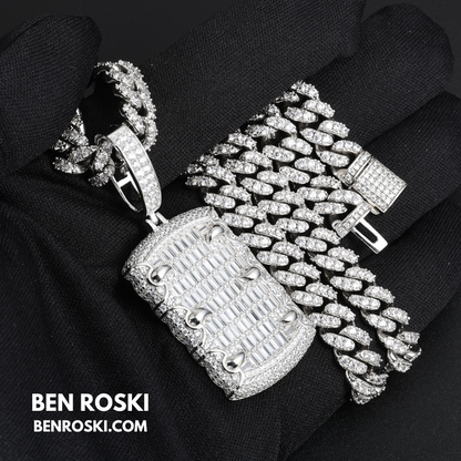 Baguette Dog Tag Pendant Sterling Silver, Gold & Rose Gold | VVS Moissanite | GRA Certified