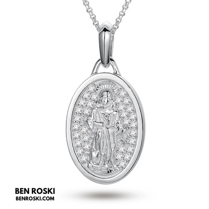 Saint Religious Oval Pendant Sterling Silver, Gold & Rose Gold | VVS Moissanite | GRA Certified