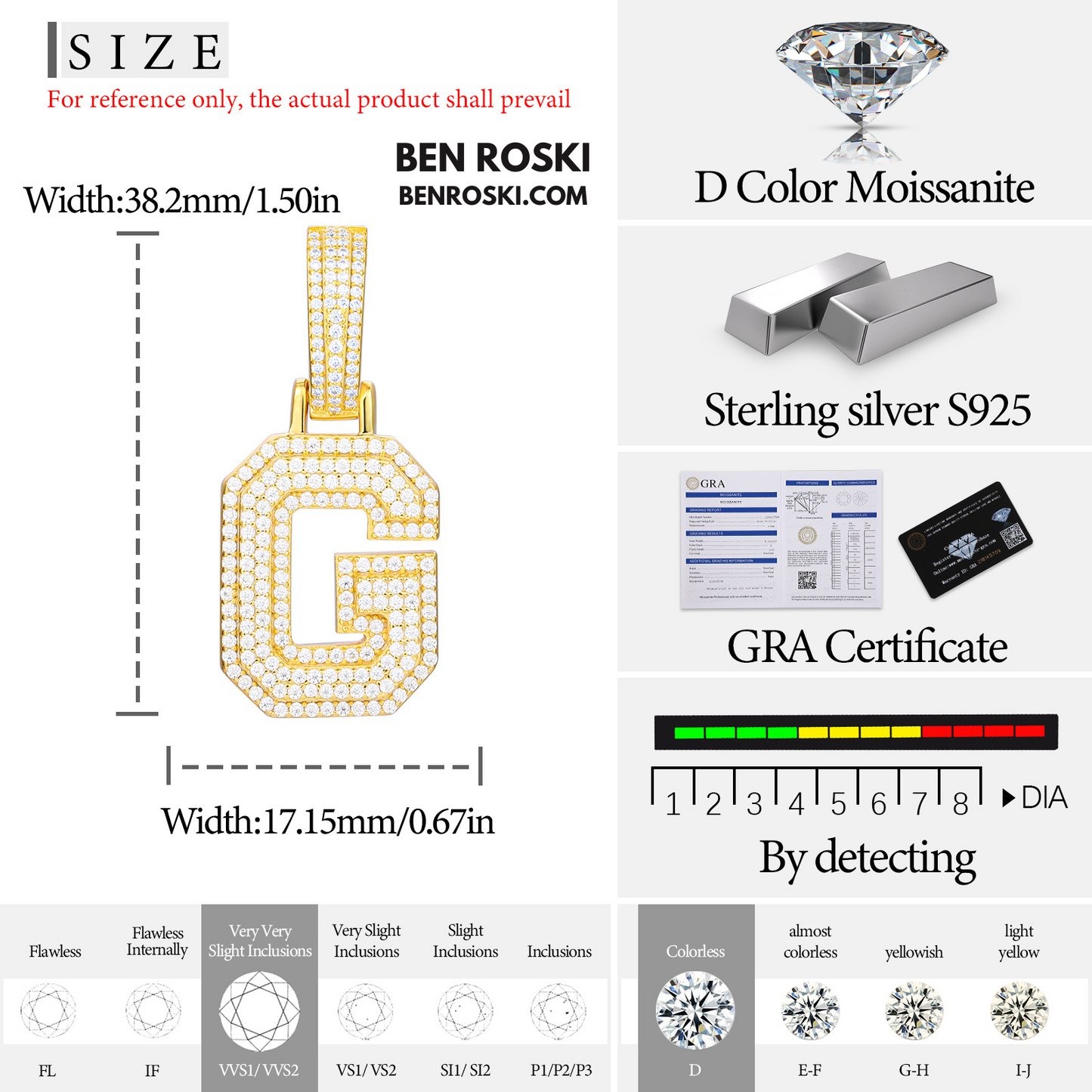 Moissanite Initial Letter Pendant Sterling Silver | Gold, Rose Gold & Silver Options | VVS Moissanite | GRA Certified