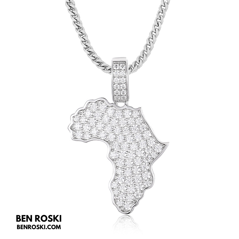 Africa Map Moissanite Pendant Sterling Silver or Gold/Rose Gold Plated | VVS Moissanite | GRA Certified