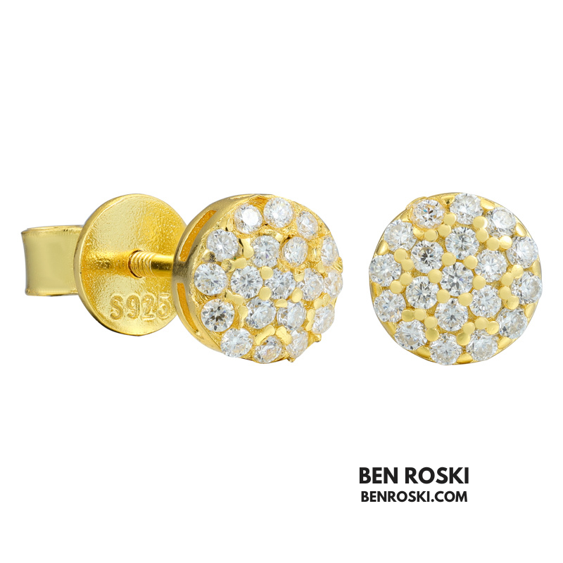 Round Cluster Stud Earrings Sterling Silver with Gold or Rose Gold Plating | VVS Moissanite | GRA Certified