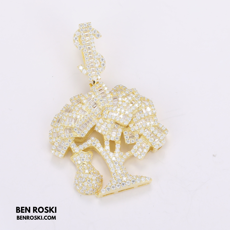 Money Tree Pendant Sterling Silver or Gold/Rose Gold Plated | VVS Moissanite | GRA Certified