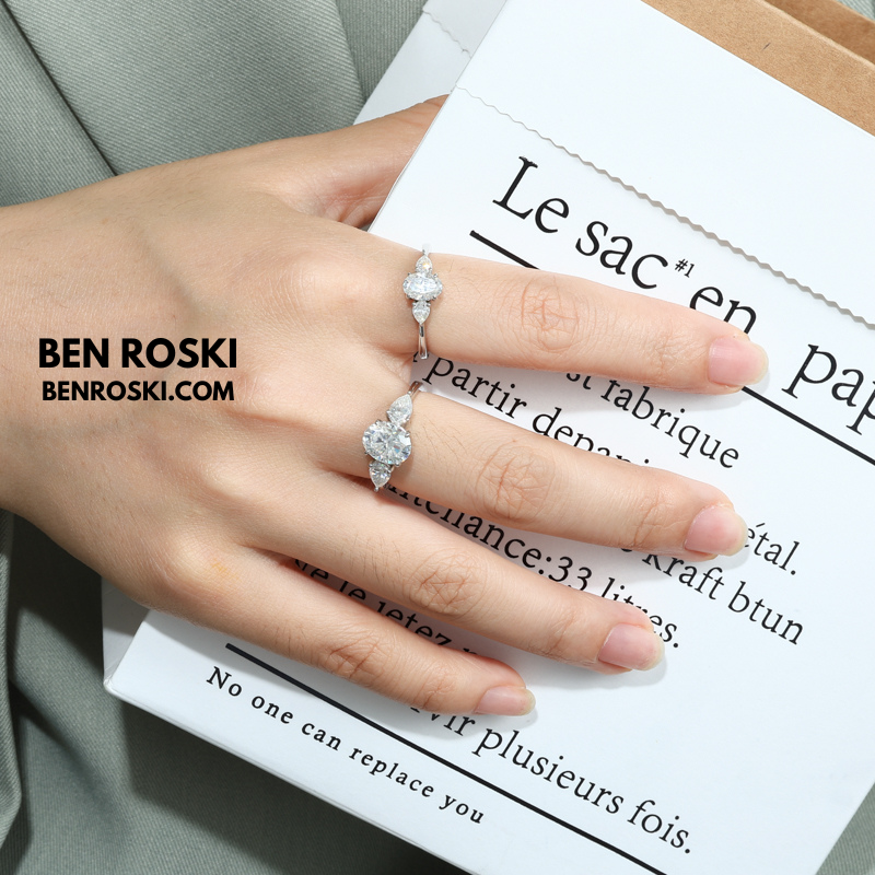 Three-Stone Moissanite Engagement Ring Sterling Silver or Gold / Rose Gold Plated | VVS Moissanite | GRA Certified