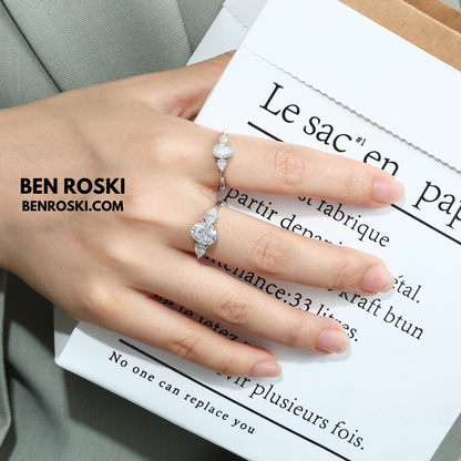 Three-Stone Moissanite Engagement Ring Sterling Silver or Gold / Rose Gold Plated | VVS Moissanite | GRA Certified