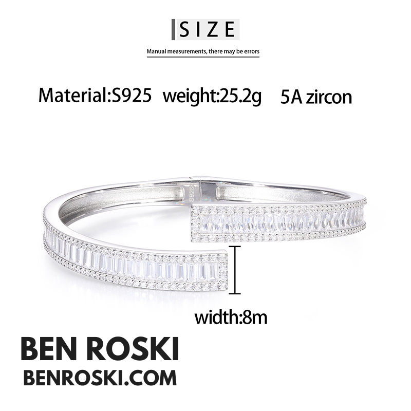 8MM Moissanite Baguette Bangle Sterling Silver, Gold Plated & Rose Gold Plated over 925 Sterling Silver | GRA Certified