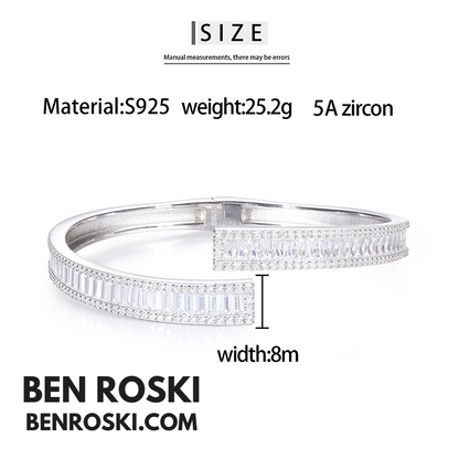 8MM Moissanite Baguette Bangle Sterling Silver, Gold Plated & Rose Gold Plated over 925 Sterling Silver | GRA Certified