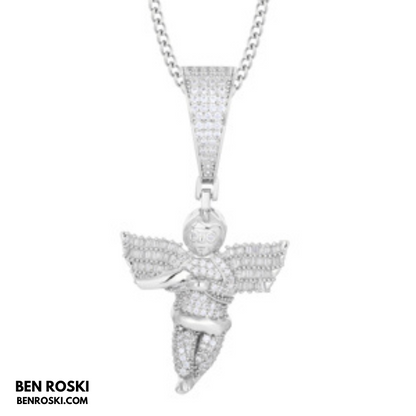 Angel Money Bag Pendant Sterling Silver or Gold & Rose Gold Plated | VVS Moissanite | GRA Certified