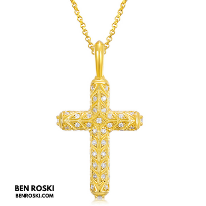 Vintage Moissanite Cross Pendant Sterling Silver, Gold, or Rose Gold | VVS Moissanite | GRA Certified