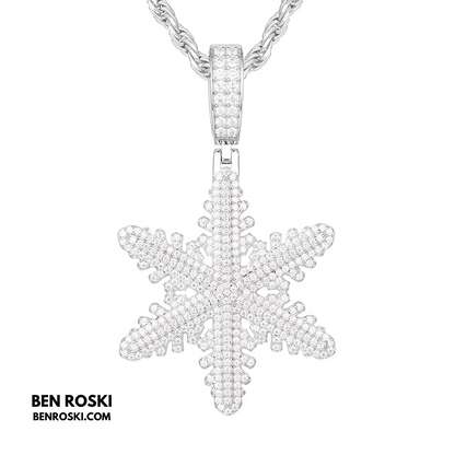 Iced Snowflake Pendant Sterling Silver or Gold/Rose Gold Plated | VVS Moissanite | GRA Certified
