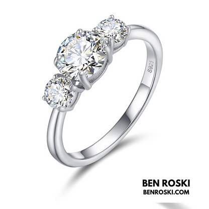 Three-Stone Moissanite Engagement Ring Sterling Silver, Gold & Rose Gold | GRA Certified