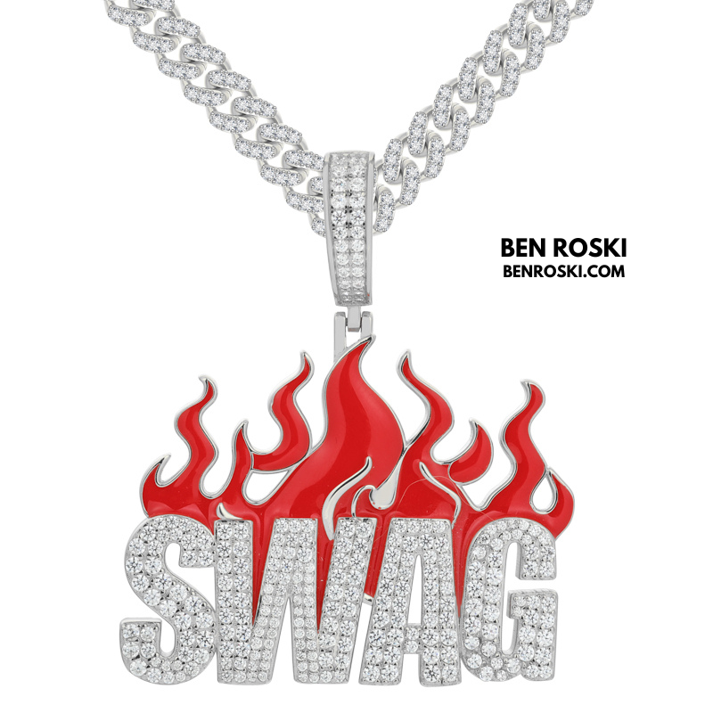 SWAG Flame Pendant Sterling Silver or Gold/Rose Gold Plated | VVS Moissanite | GRA Certified