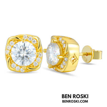 Moissanite Halo Stud Earrings Sterling Silver or Gold/Rose Gold Plated | VVS Moissanite | GRA Certified