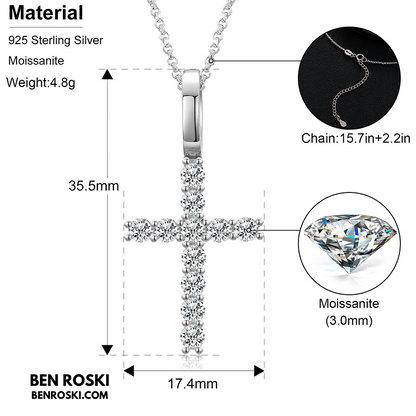 Moissanite Cross Pendant Necklace Sterling Silver or Gold / Rose Gold Plated | VVS Moissanite | GRA Certified