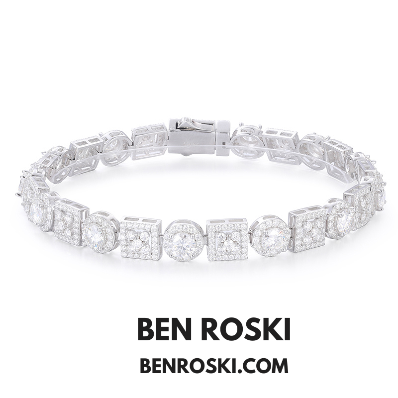 8MM Moissanite Bracelet – Round & Square Link Design | 7" / 8" | Silver, Gold, or Rose Gold | GRA Certified