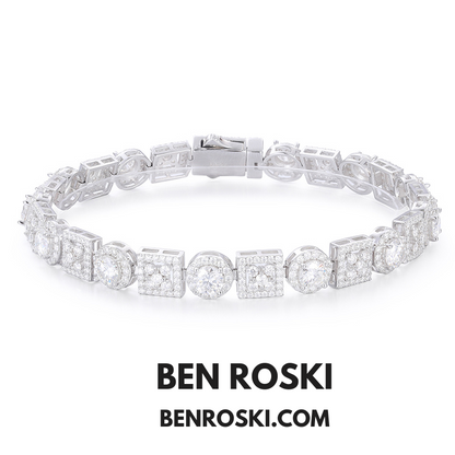 8MM Moissanite Bracelet – Round & Square Link Design | 7" / 8" | Silver, Gold, or Rose Gold | GRA Certified