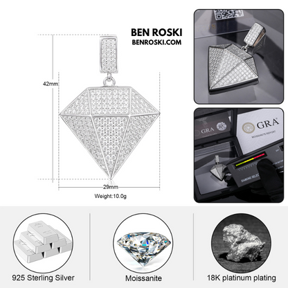 Diamond Shape Moissanite Pendant Sterling Silver, Gold / Rose Gold Plated | GRA Certified