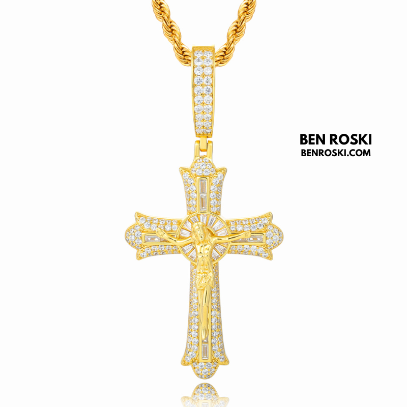 Crucifix Moissanite Cross Pendant Sterling Silver, Gold & Rose Gold | VVS Moissanite | GRA Certified