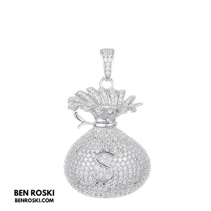 Money Bag Pendant Sterling Silver, Gold  & Rose Gold Plated | VVS Moissanite | GRA Certified