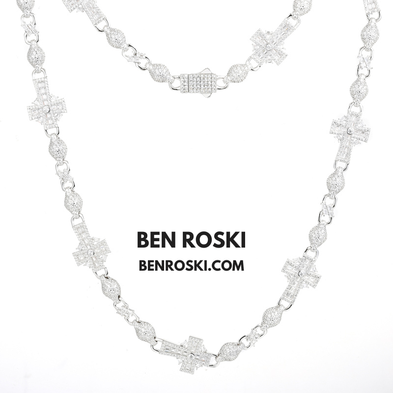 Cross Link Moissanite Necklace Sterling Silver, Gold & Rose Gold | GRA Certified