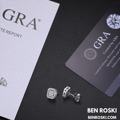 Emerald Halo Stud Earrings Sterling Silver, Gold & Rose Gold | VVS Moissanite | GRA Certified