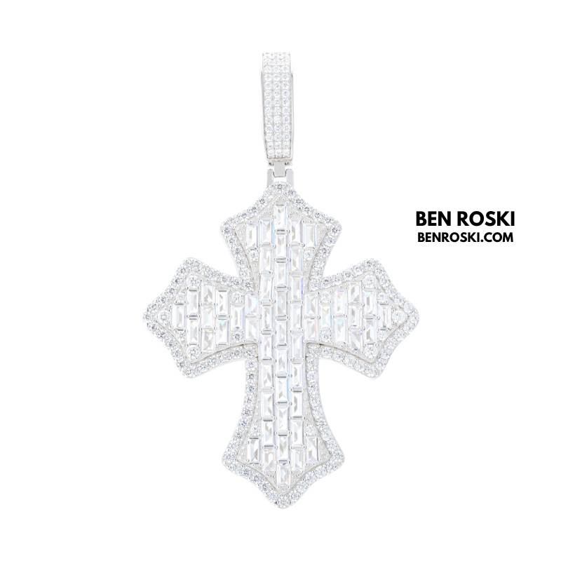 Moissanite Cross Pendant Sterling Silver or Gold & Rose Gold Plated | VVS Moissanite | GRA Certified