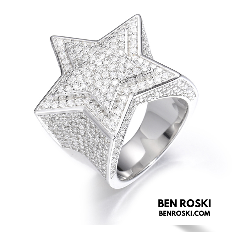 Star Iced-Out Ring Sterling Silver or Gold/Rose Gold Plated | VVS Moissanite | GRA Certified