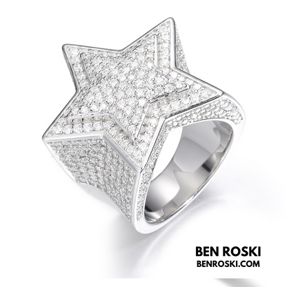 Star Iced-Out Ring Sterling Silver or Gold/Rose Gold Plated | VVS Moissanite | GRA Certified