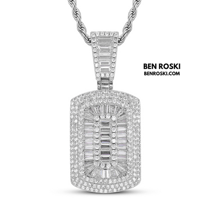 Baguette Cluster Dog Tag Pendant Sterling Silver, Gold & Rose Gold | VVS Moissanite | GRA Certified