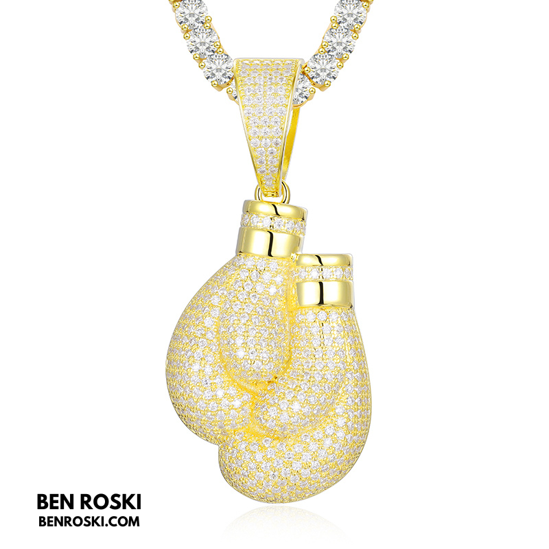 Boxing Gloves Pendant Sterling Silver, Gold & Rose Gold | VVS Moissanite | GRA Certified