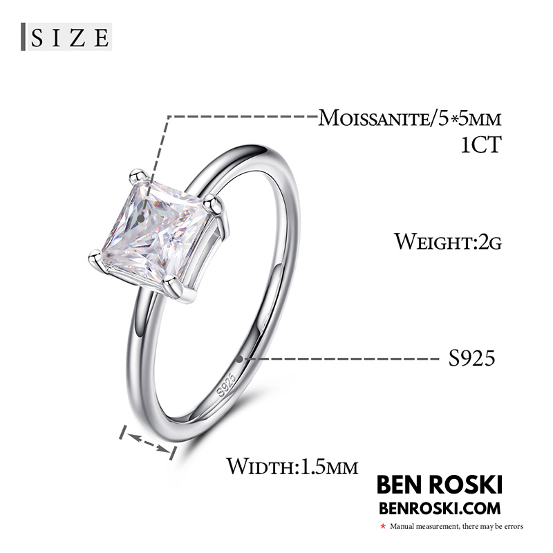 Princess Cut Moissanite Solitaire Ring Sterling Silver, Gold or Rose Gold | VVS Moissanite | GRA Certified