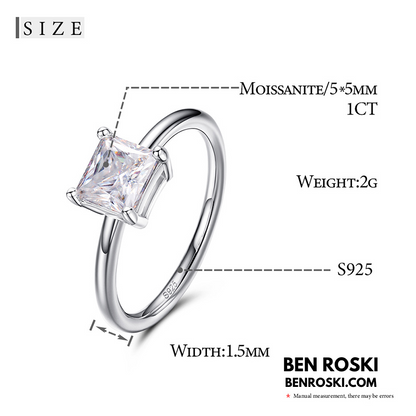 Princess Cut Moissanite Solitaire Ring Sterling Silver, Gold or Rose Gold | VVS Moissanite | GRA Certified