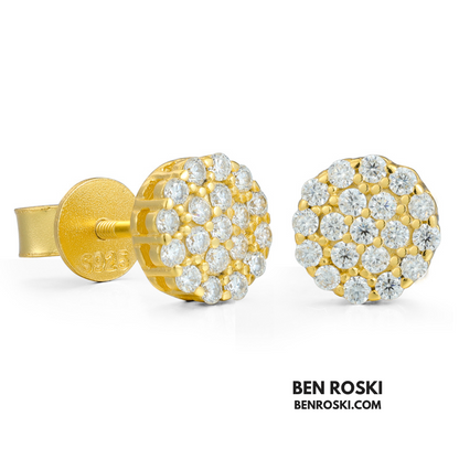 Round Cluster Stud Earrings Sterling Silver or Gold/Rose Gold Plated | VVS Moissanite | GRA Certified