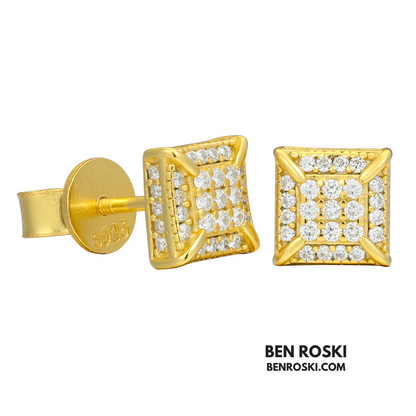 Square Micro-Pavé Stud Earrings Sterling Silver, Gold & Rose Gold Plated | VVS Moissanite | GRA Certified